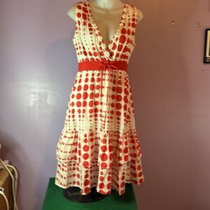 Chandry KC Red White Sleeveless Cotton Dress Size Medium Summer Casual